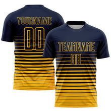 Laden Sie das Bild in den Galerie-Viewer, Uksn Individuelles Marineblau Gold Nadelstreifen Farbverlauf Sublimationsdruck Fußballtrikot