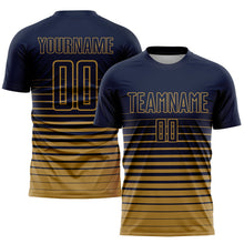 Laden Sie das Bild in den Galerie-Viewer, Uksn Individuelles Marineblau Altgold Nadelstreifen Farbverlauf Sublimationsdruck Fußballtrikot