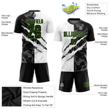 Laden Sie das Bild in den Galerie-Viewer, Uksn Individuelles Graffiti-Muster Schwarz-Neongrün Kratzer Sublimationsdruck Fußballtrikot