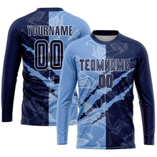 Laden Sie das Bild in den Galerie-Viewer, Uksn Individuelles Graffiti-Muster Marineblau-Hellblau Kratzer Sublimationsdruck Fußballtrikot
