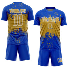 Laden Sie das Bild in den Galerie-Viewer, Uksn Individuelles Donnerblau Altgold-Weiß Abstrakter Splash Grunge Kunst Sports Sublimationsdruck Fußballtrikot