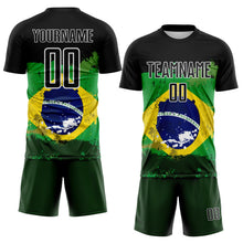 Laden Sie das Bild in den Galerie-Viewer, Uksn Individuelles Schwarz Grün Gelb-Blau Brasilien-Flagge Sublimationsdruck Fußballtrikot