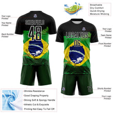 Laden Sie das Bild in den Galerie-Viewer, Uksn Individuelles Schwarz Grün Gelb-Blau Brasilien-Flagge Sublimationsdruck Fußballtrikot