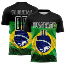 Laden Sie das Bild in den Galerie-Viewer, Uksn Individuelles Schwarz Grün Gelb-Blau Brasilien-Flagge Sublimationsdruck Fußballtrikot