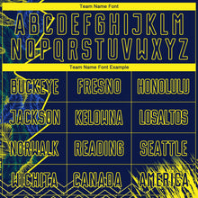 Laden Sie das Bild in den Galerie-Viewer, Uksn Individuelles Blau Hellgelb Brasil Zigzag Tropische Palmenblätter Sublimationsdruck Fußballtrikot