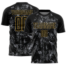 Laden Sie das Bild in den Galerie-Viewer, Uksn Individuelles Schwarz Grau-Altgold Brasilien Tropische Palmenblätter Sublimationsdruck Fußballtrikot