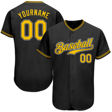 Laden Sie das Bild in den Galerie-Viewer, Uksn Individuelles Schwarz Gold-Weiß Authentic Baseball Trikot