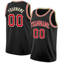 Laden Sie das Bild in den Galerie-Viewer, Uksn Individuelles Schwarz Rot-Cream Rundhals Rippstrick Basketball Trikot