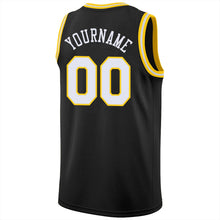 Laden Sie das Bild in den Galerie-Viewer, Uksn Individuelles Schwarz Weiß-Gold Rundhals Rippstrick Basketball Trikot