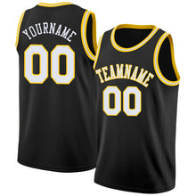 Laden Sie das Bild in den Galerie-Viewer, Uksn Individuelles Schwarz Weiß-Gold Rundhals Rippstrick Basketball Trikot