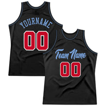 Laden Sie das Bild in den Galerie-Viewer, Uksn Individuelles Schwarz Rot-Hellblau Authentic Retro Basketball Trikot