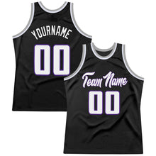 Laden Sie das Bild in den Galerie-Viewer, Uksn Individuelles Schwarz Weiß-Lila Authentic Retro Basketball Trikot