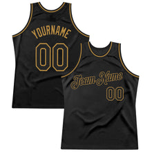 Laden Sie das Bild in den Galerie-Viewer, Uksn Individuelles Schwarz Schwarz-Altgold Authentic Retro Basketball Trikot