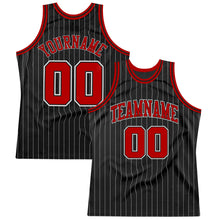 Laden Sie das Bild in den Galerie-Viewer, Uksn Individuelles Schwarz Weiße Nadelstreifen Rot-Weiß Authentic Basketball Trikot