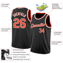 Laden Sie das Bild in den Galerie-Viewer, Uksn Individuelles Schwarz Weiße Nadelstreifen Orange-Weiß Authentic Basketball Trikot