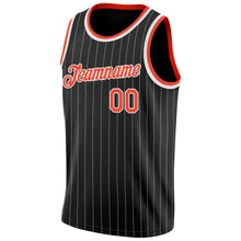 Laden Sie das Bild in den Galerie-Viewer, Uksn Individuelles Schwarz Weiße Nadelstreifen Orange-Weiß Authentic Basketball Trikot
