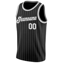 Laden Sie das Bild in den Galerie-Viewer, Uksn Individuelles Schwarz Weiße Nadelstreifen Weiß-Grau Authentic Basketball Trikot