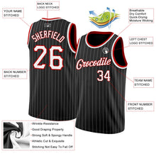 Laden Sie das Bild in den Galerie-Viewer, Uksn Individuelles Schwarz Weiße Nadelstreifen Weiß-Rot Authentic Basketball Trikot