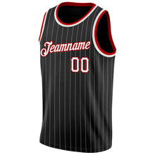 Laden Sie das Bild in den Galerie-Viewer, Uksn Individuelles Schwarz Weiße Nadelstreifen Weiß-Rot Authentic Basketball Trikot