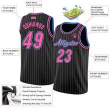Laden Sie das Bild in den Galerie-Viewer, Uksn Individuelles Schwarz Weiße Nadelstreifen Pink-Hellblau Authentic Basketball Trikot
