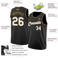 Laden Sie das Bild in den Galerie-Viewer, Uksn Individuelles Schwarz Weiße Nadelstreifen Weiß-Altgold Authentic Basketball Trikot