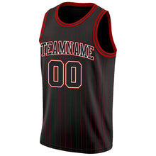 Laden Sie das Bild in den Galerie-Viewer, Uksn Individuelles Schwarz Rote Nadelstreifen Schwarz-Weiß Authentic Basketball Trikot