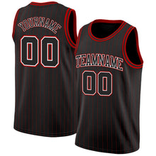Laden Sie das Bild in den Galerie-Viewer, Uksn Individuelles Schwarz Rote Nadelstreifen Schwarz-Weiß Authentic Basketball Trikot