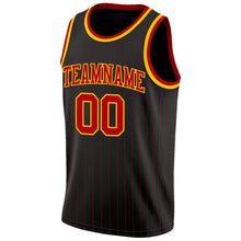 Laden Sie das Bild in den Galerie-Viewer, Uksn Individuelles Schwarz Rote Nadelstreifen Rot-Gold Authentic Basketball Trikot