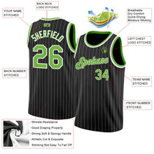 Laden Sie das Bild in den Galerie-Viewer, Uksn Individuelles Schwarz Weiße Nadelstreifen Neongrün-Weiß Authentic Basketball Trikot