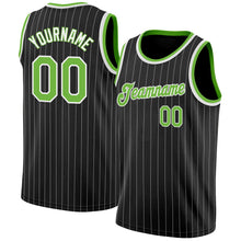 Laden Sie das Bild in den Galerie-Viewer, Uksn Individuelles Schwarz Weiße Nadelstreifen Neongrün-Weiß Authentic Basketball Trikot