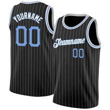 Laden Sie das Bild in den Galerie-Viewer, Uksn Individuelles Schwarz Weiße Nadelstreifen Hellblau-Weiß Authentic Basketball Trikot