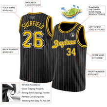 Laden Sie das Bild in den Galerie-Viewer, Uksn Individuelles Schwarz Weiße Nadelstreifen Gold-Weiß Authentic Basketball Trikot