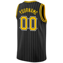 Laden Sie das Bild in den Galerie-Viewer, Uksn Individuelles Schwarz Weiße Nadelstreifen Gold-Weiß Authentic Basketball Trikot