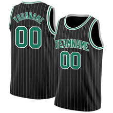 Laden Sie das Bild in den Galerie-Viewer, Uksn Individuelles Schwarz Weiße Nadelstreifen Kelly-Grün-Weiß Authentic Basketball Trikot