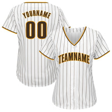 Laden Sie das Bild in den Galerie-Viewer, Uksn Individuelles Weiß Braune Nadelstreifen Braun-Gold Baseball Trikot