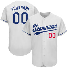 Laden Sie das Bild in den Galerie-Viewer, Uksn Individuelles Weiß Königsblau-Rot Authentic Baseball Trikot