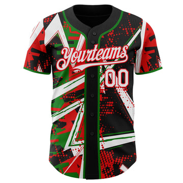 Uksn Individuelles Schwarz Weiß Grasgrün-Feuerrot Geometrische Splitter-Punktgitter Authentic Baseball Trikot