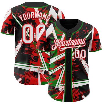Uksn Individuelles Schwarz Weiß Grasgrün-Feuerrot Geometrische Splitter-Punktgitter Authentic Baseball Trikot