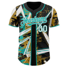Laden Sie das Bild in den Galerie-Viewer, Uksn Individuelles Schwarz Weiß Altgold-Aqua Geometrische Splitter-Punktgitter Authentic Baseball Trikot
