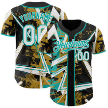 Laden Sie das Bild in den Galerie-Viewer, Uksn Individuelles Schwarz Weiß Altgold-Aqua Geometrische Splitter-Punktgitter Authentic Baseball Trikot
