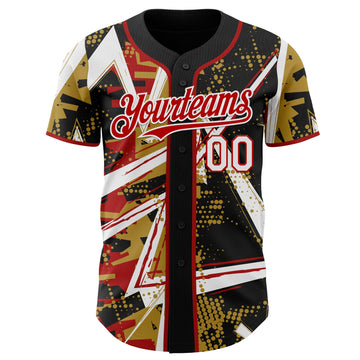 Uksn Individuelles Schwarz Weiß Altgold-Rot Geometrische Splitter-Punktgitter Authentic Baseball Trikot