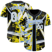 Laden Sie das Bild in den Galerie-Viewer, Uksn Individuelles Schwarz Weiß Hellgelb-Hellblau Geometrische Splitter-Punktgitter Authentic Baseball Trikot

