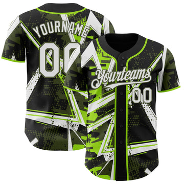 Uksn Individuelles Schwarz Weiß Neongrün-Oliv Geometrische Splitter-Punktgitter Authentic Baseball Trikot