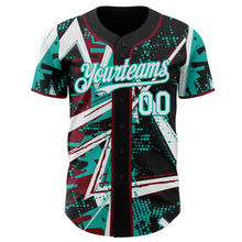 Laden Sie das Bild in den Galerie-Viewer, Uksn Individuelles Schwarz Weiß Crimson-Aqua Geometrische Splitter-Punktgitter Authentic Baseball Trikot

