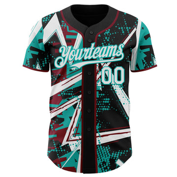 Uksn Individuelles Schwarz Weiß Crimson-Aqua Geometrische Splitter-Punktgitter Authentic Baseball Trikot