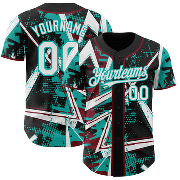 Uksn Individuelles Schwarz Weiß Crimson-Aqua Geometrische Splitter-Punktgitter Authentic Baseball Trikot