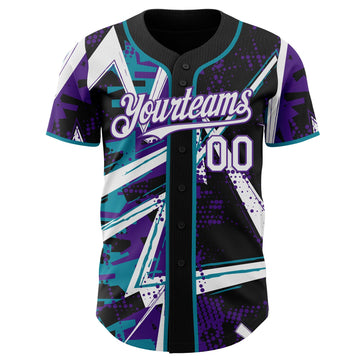 Uksn Individuelles Schwarz Weiß Petrol-Lila Geometrische Splitter-Punktgitter Authentic Baseball Trikot
