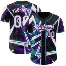 Laden Sie das Bild in den Galerie-Viewer, Uksn Individuelles Schwarz Weiß Petrol-Lila Geometrische Splitter-Punktgitter Authentic Baseball Trikot
