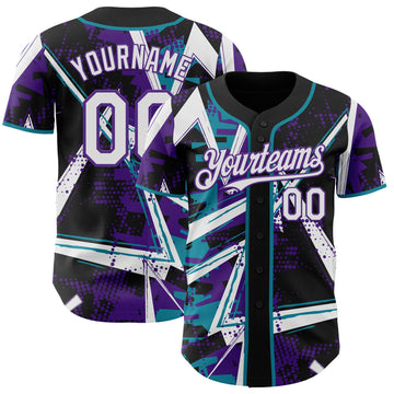 Uksn Individuelles Schwarz Weiß Petrol-Lila Geometrische Splitter-Punktgitter Authentic Baseball Trikot