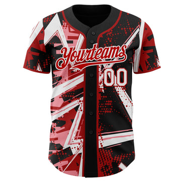 Uksn Individuelles Schwarz Weiß Mittelrosa-Rot Geometrische Splitter-Punktgitter Authentic Baseball Trikot